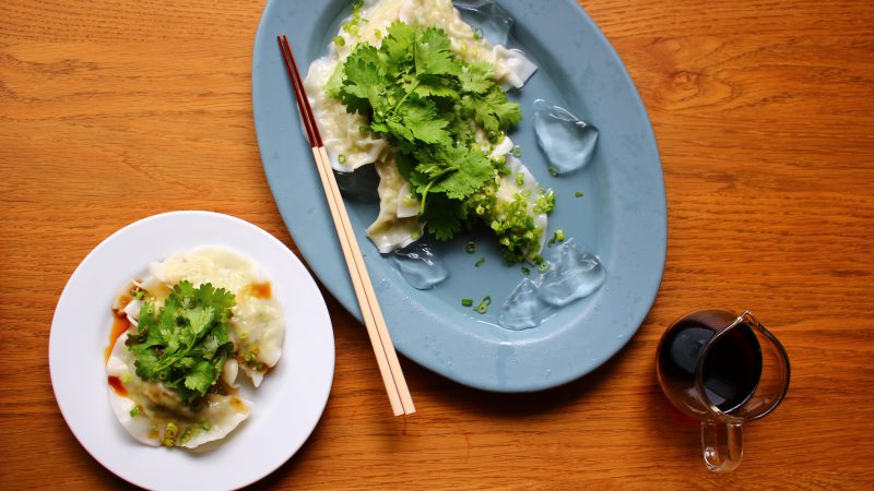 冷製水餃子の香味野菜のせ